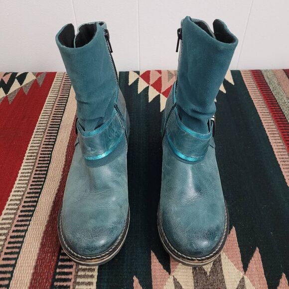 Dromedaris Kikka Teal Leather Ankle Booties Sz 37 US 6.5-7 Steampunk Pirate Boho - Picture 3 of 9